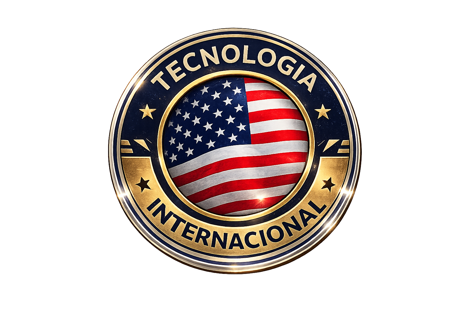 Emblema dourado e prateado com bandeira dos EUA